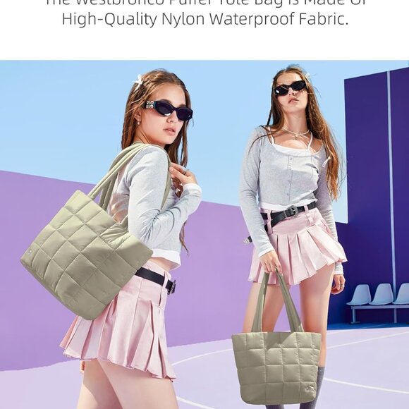 Luxurious Quilted Tote: Soft, Spacious & Stylish Khaki Bag with Laptop Pocket - Picture 5 of 6